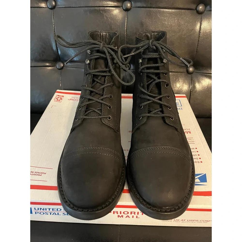 Thursday Boot Co Captain Matte Black Leather Lace Up Cap Toe